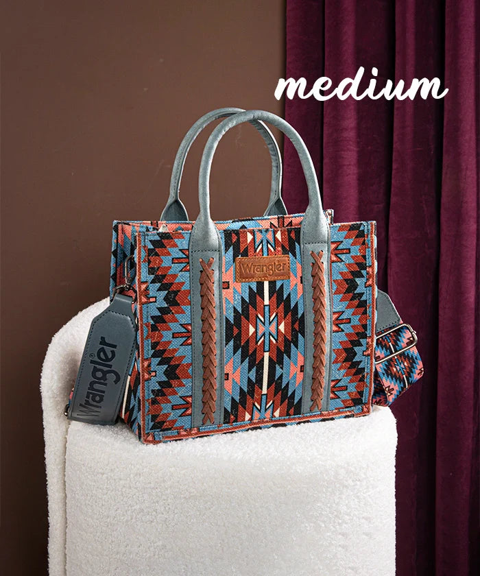 Wrangler Aztec Print Whipstitch Canvas Tote Bag Collection