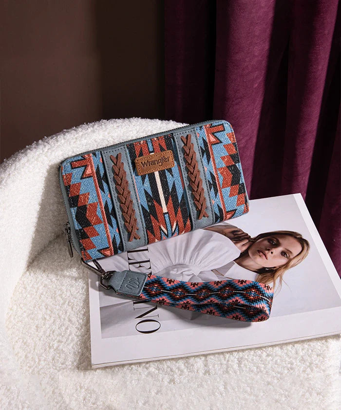 Wrangler Aztec Print Whipstitch Canvas Wallet