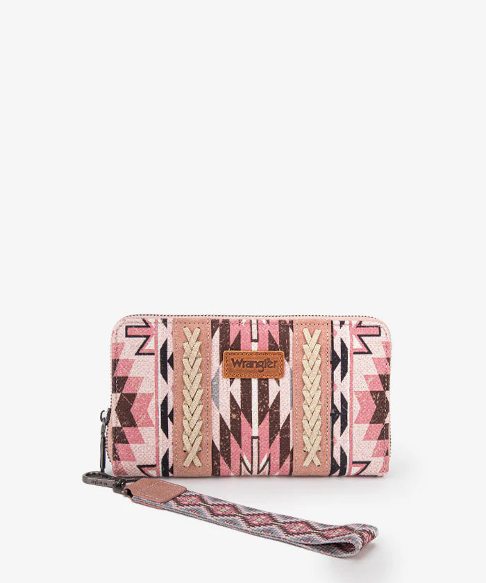 Wrangler Aztec Print Whipstitch Canvas Wallet