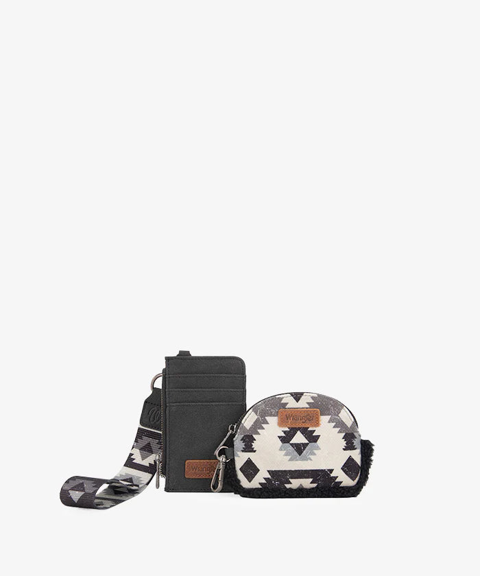 Wrangler Aztec Sherpa Trim Card Holder and Wallet Set