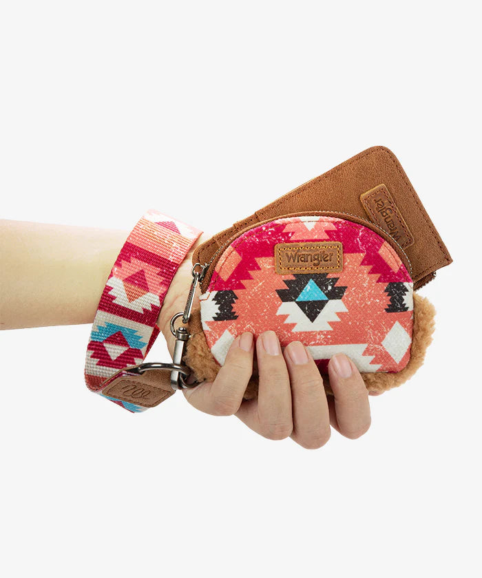 Wrangler Aztec Sherpa Trim Card Holder and Wallet Set