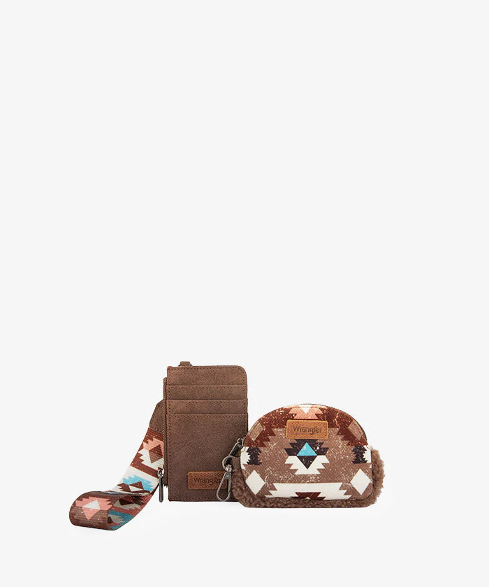 Wrangler Aztec Sherpa Trim Card Holder and Wallet Set