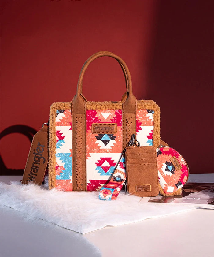 Wrangler Aztec Sherpa Trim Crossbody Purse Collection