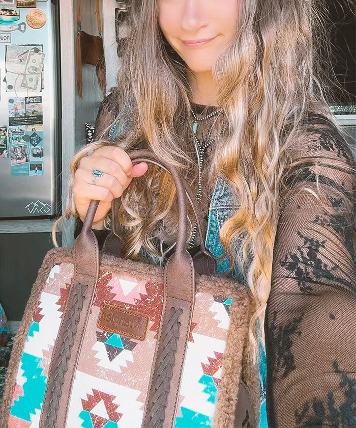 Wrangler Aztec Sherpa Trim Crossbody Purse Collection