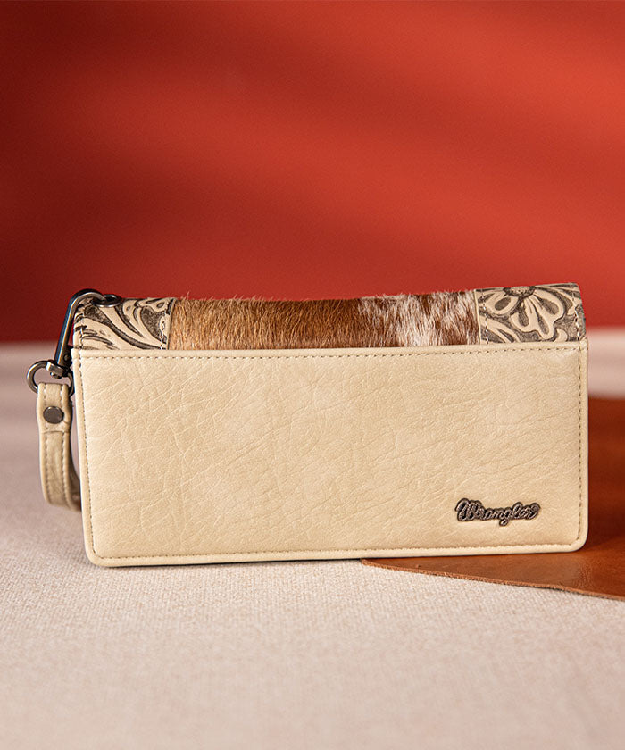 Wrangler Hair-On Cowhide Floral Tooled Wristlet