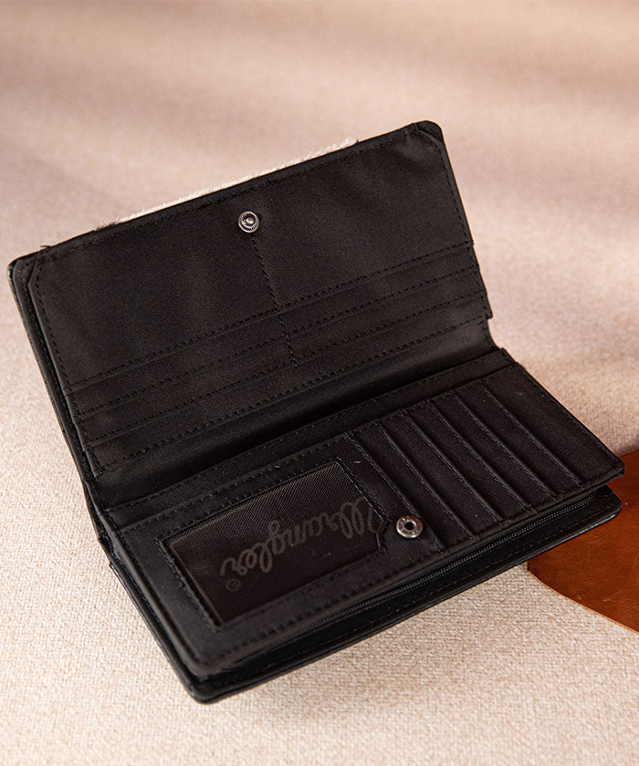 Wrangler Hair-On Cowhide Floral Tooled Wristlet