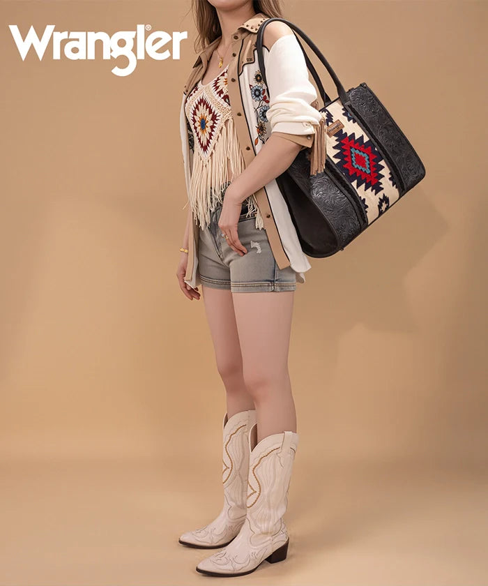 Wrangler Tooled Aztec Knitted Concealed Carry Wide Tote