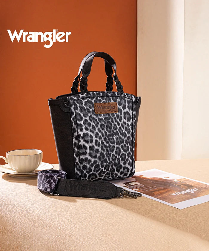 Wrangler Western Braided Handle Leopard Tote Bag