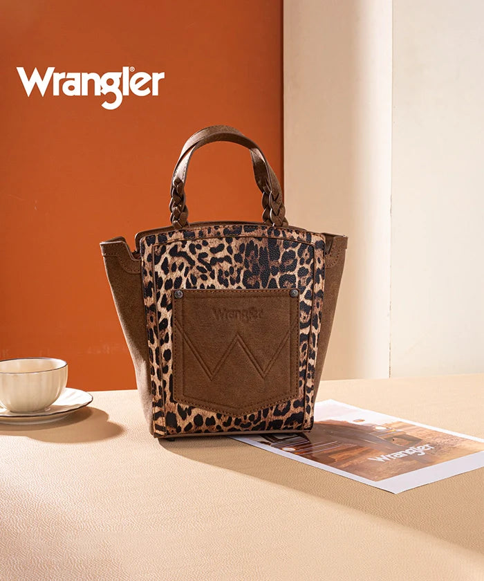Wrangler Western Braided Handle Leopard Tote Bag