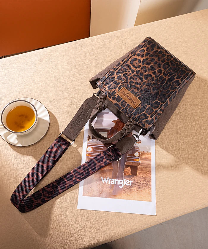 Wrangler Western Braided Handle Leopard Tote Bag