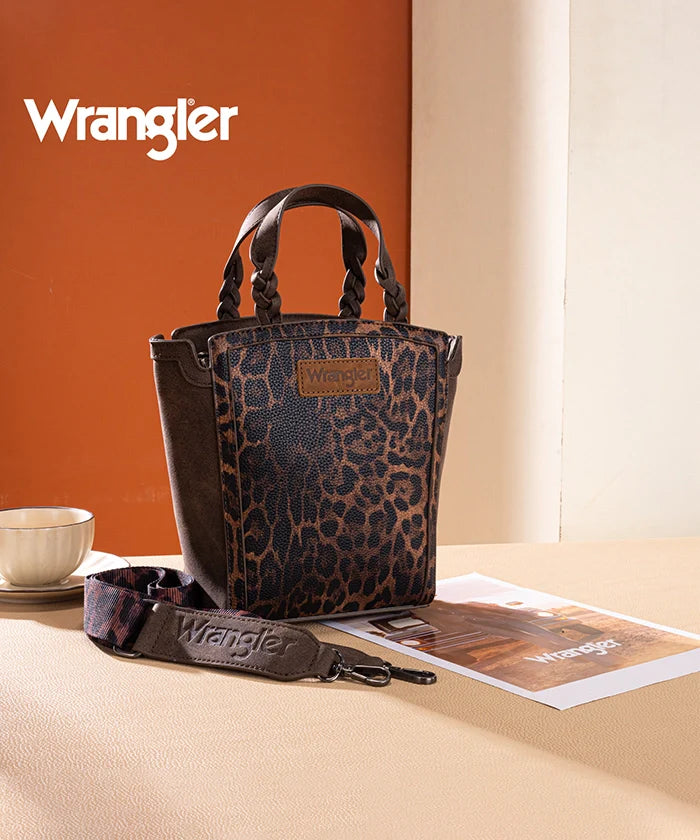 Wrangler Western Braided Handle Leopard Tote Bag