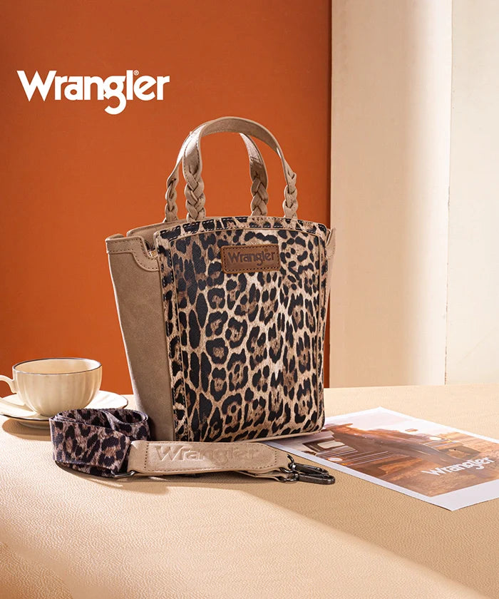 Wrangler Western Braided Handle Leopard Tote Bag