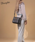 Wrangler Woven Tooled Grid Panel Flap Crossbody Bag
