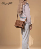 Wrangler Woven Tooled Grid Panel Flap Crossbody Bag