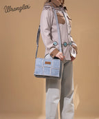Wrangler Woven Tooled Grid Panel Flap Crossbody Bag