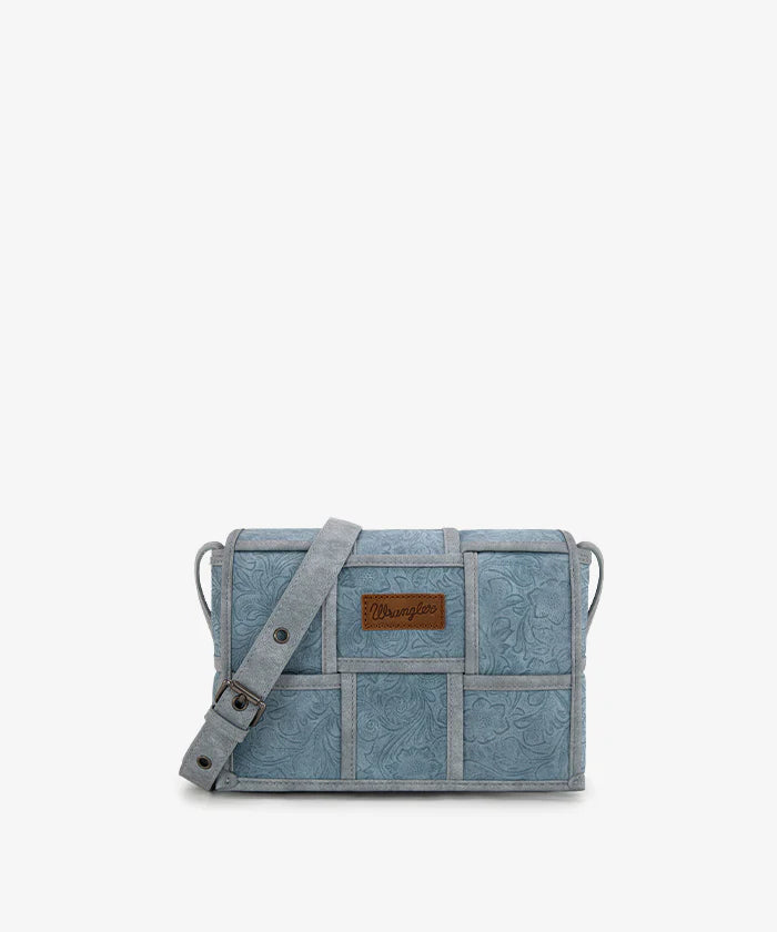 Wrangler Woven Tooled Grid Panel Flap Crossbody Bag