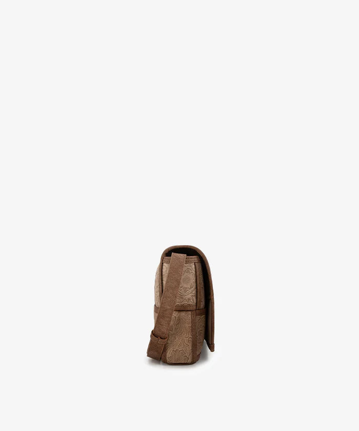 Wrangler Woven Tooled Grid Panel Flap Crossbody Bag