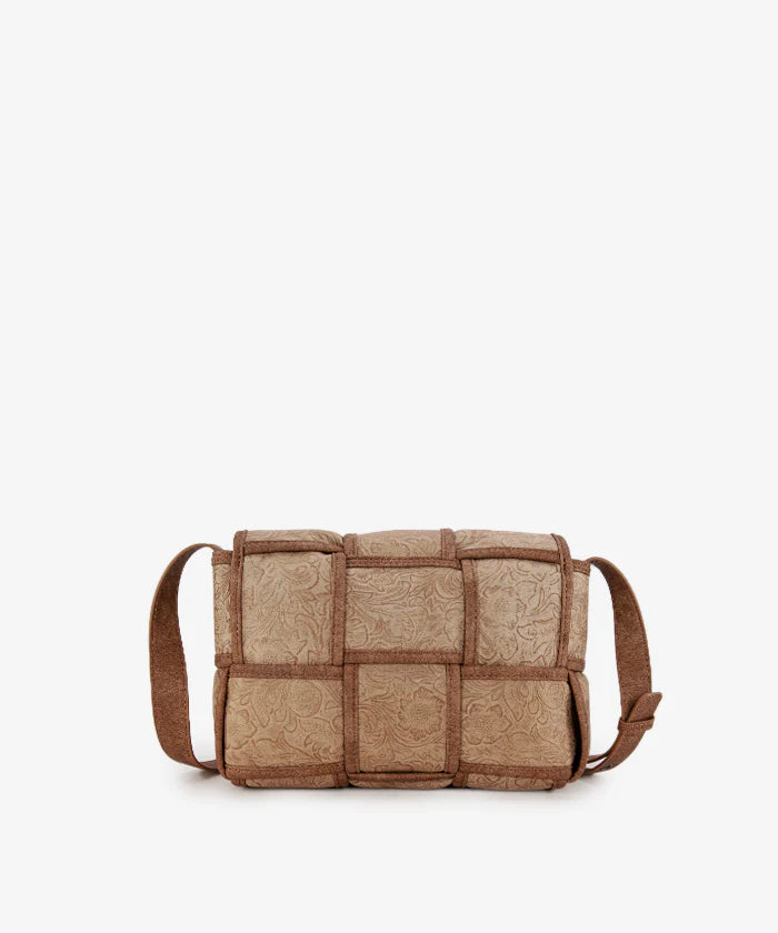 Wrangler Woven Tooled Grid Panel Flap Crossbody Bag