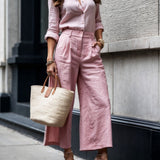 Pink Capri Pants and Loose Shirt Linen Set
