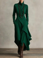 Purple High-neck Asymmetrical Pleated Dress