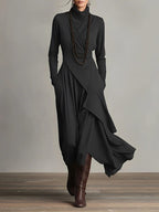 Purple High-neck Asymmetrical Pleated Dress