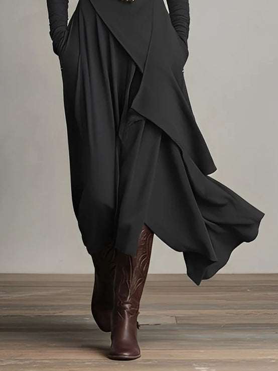 Purple High-neck Asymmetrical Pleated Dress