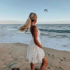 V Neck Backless Lace Long Dress