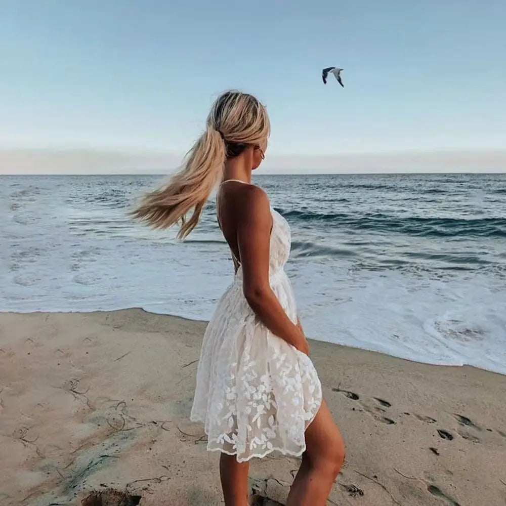 V Neck Backless Lace Long Dress