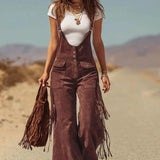 Boho Fringe Micro-Suede Overalls