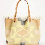 Colorblock Letter Fringe Large Tote Bag