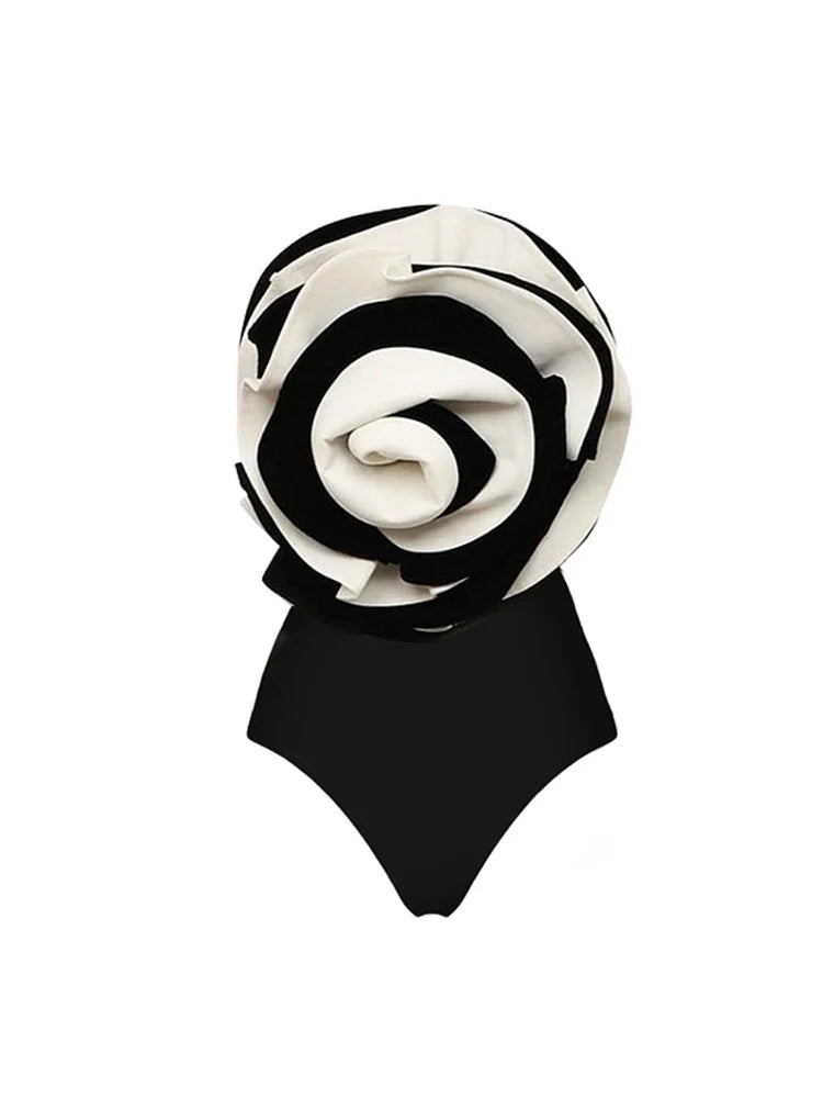 Black and White Floral Swimsuit Set