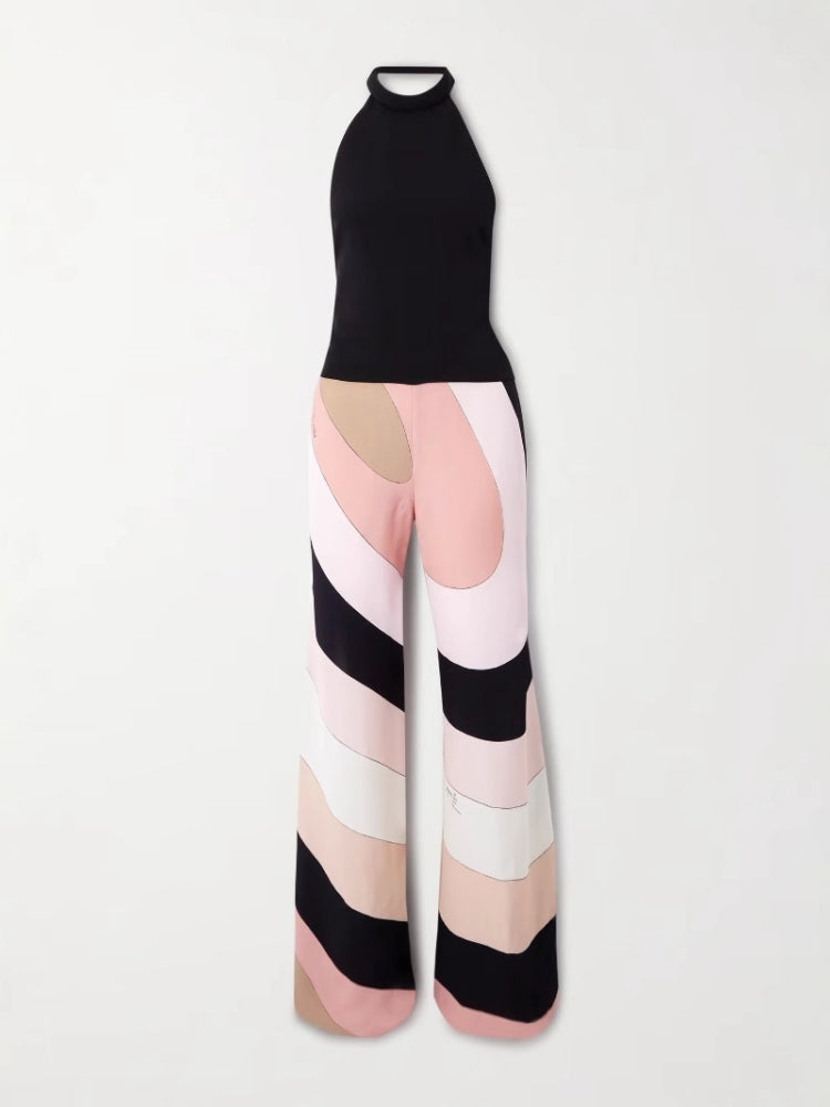 Sexy Halter Backless Printed Jumpsuit