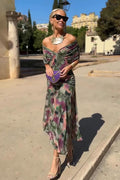 Elegant V-neck Fantasy Painted Floral Print Party Maxi Dress