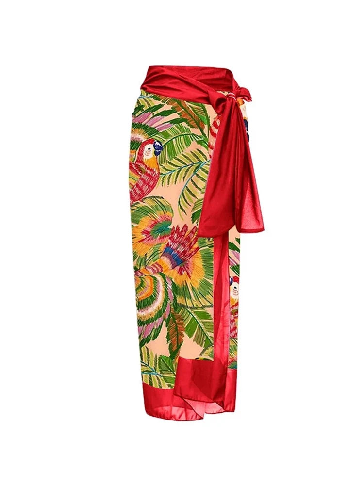 3D Red Floral Embellished One-Piece Swimsuit