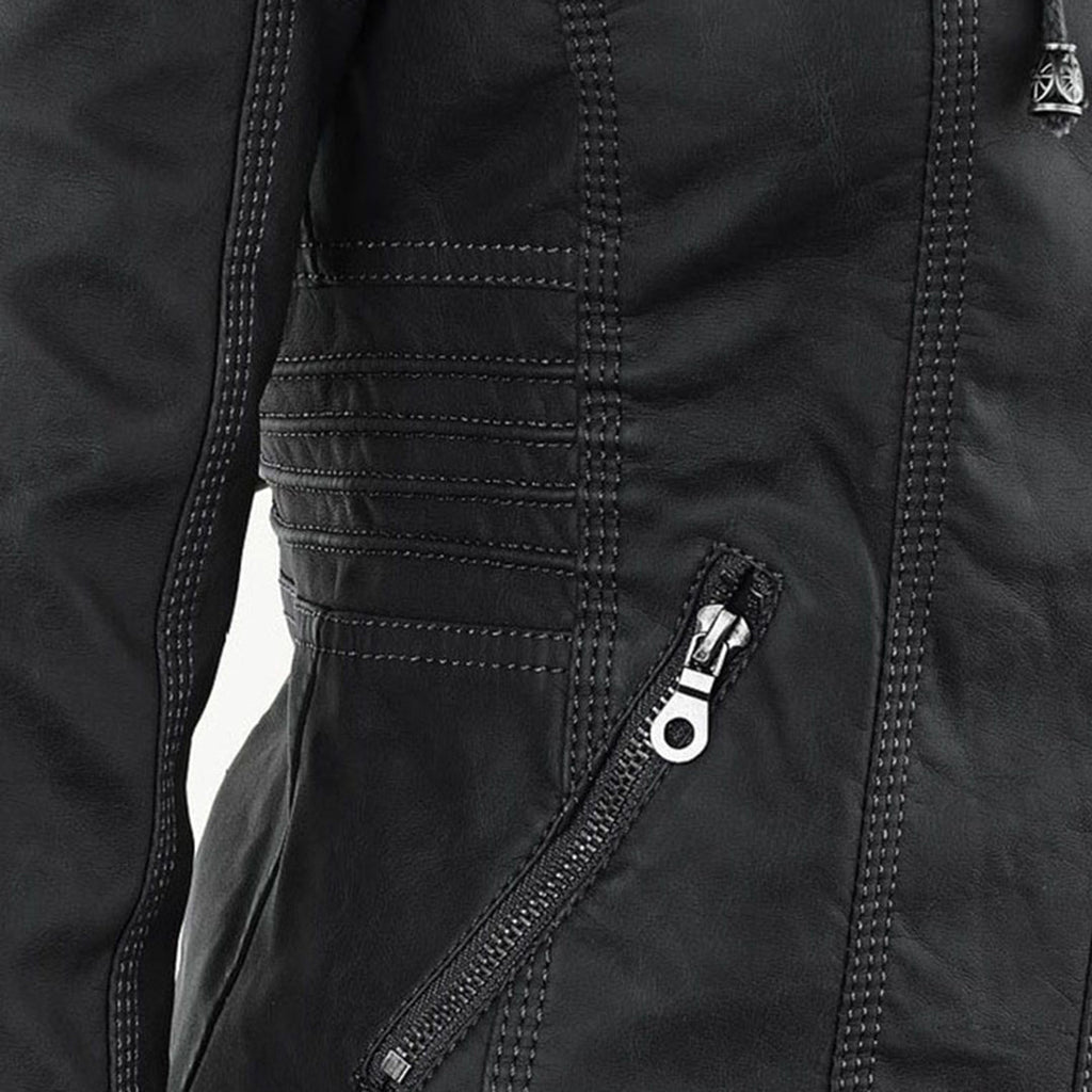 Pia | Moderne Lederjacke mit Kapuze