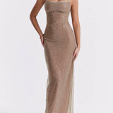 Cafe Au Lait Beaded Maxi Dress