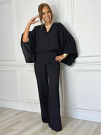 Batwing Sleeve V - Neck Jumpsuit