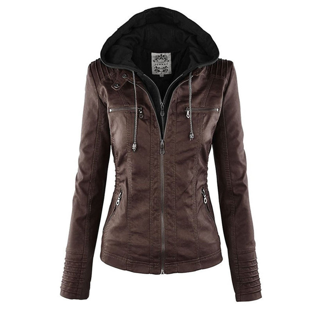 Pia | Moderne Lederjacke mit Kapuze