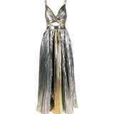Cutout Silver Patchwork One-Piece with Skirt