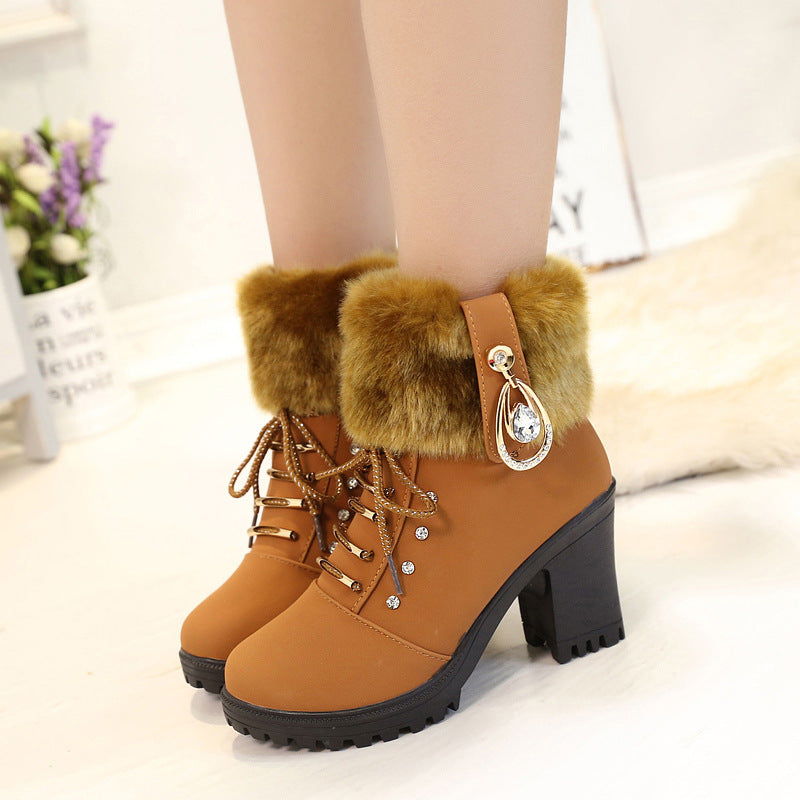 AuraGlide Glamour Boots | Rhinestone Embellished Knit-Cuff Dress Boots