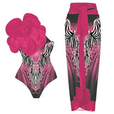 Magenta Floral Print 3D Flower Swimsuit