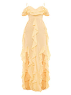 Lemon Cold Shoulder Ruffle Detail Maxi Dress