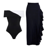 Colorblock Minimal One Piece Swimsuit Set