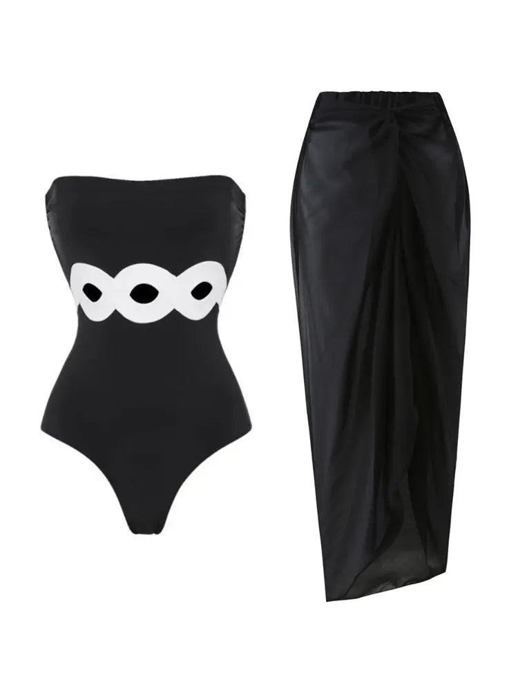 Colorblock One Piece Swimsuit Set