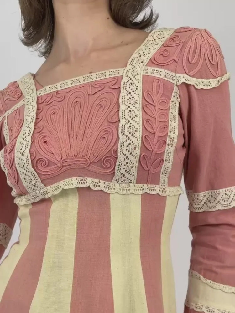Ribbon Embroidered Stripe Dress
