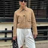 Split suede leather jacket with pocket