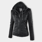 Pia | Moderne Lederjacke mit Kapuze