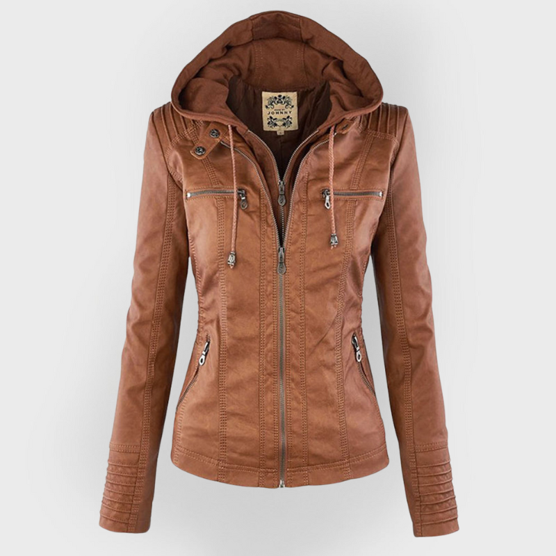 Pia | Moderne Lederjacke mit Kapuze