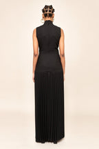 Pleated Cutout Maxi Dress – Bold Elegance in Black