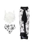 Floral Trim White Printed Bikini Set